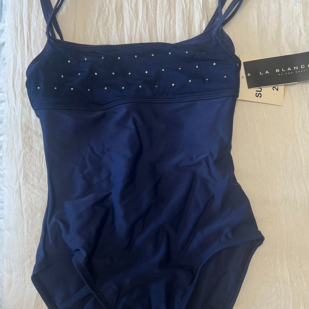 LA BLANCA ONE PIECE SWIMSUIT NAVY SEQUINS VINTAGE SUMMER 2005 NWT SIZE 6